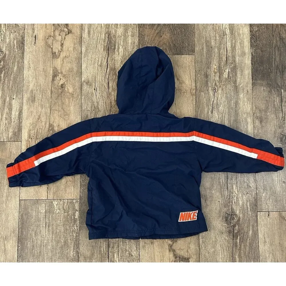 Nike Children’s 4T Hooded Windbreaker Jacket Full Zip Navy Orange VTG 0s Retro